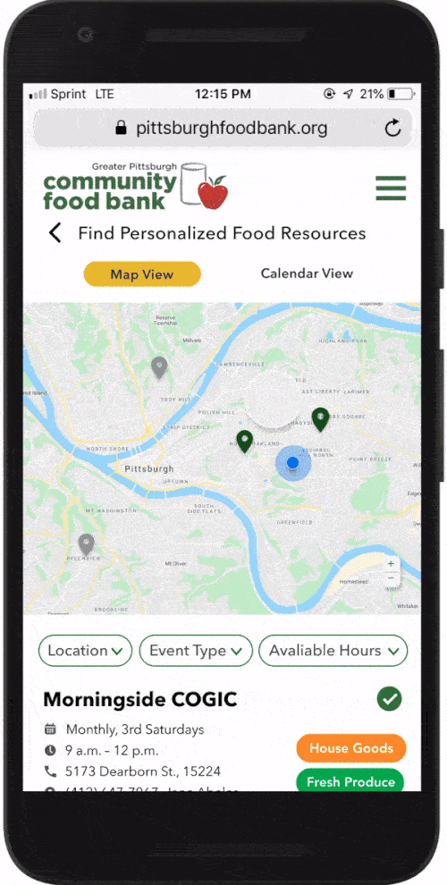 filtered food location preferences