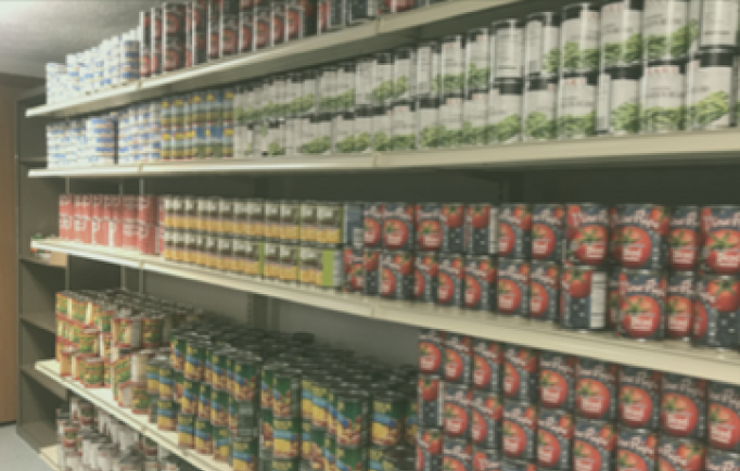 shelves at local food bank